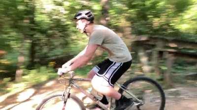 My friend trying to demonstrate how slow he can go on this drop (He is fine, but he has a stiff neck now)