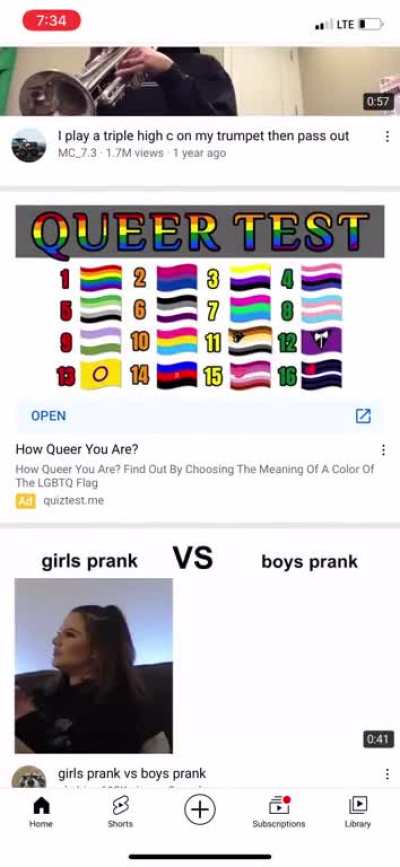 I scrolled to see how many gay test ads I got on YouTube