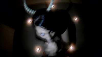 Sexy demon drinking cum from her victim