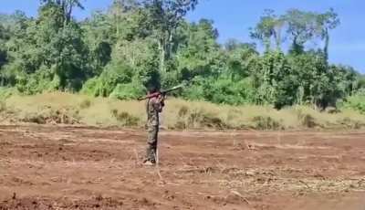 RPG malfunctions and blows up in the hands of a soldier in Myanmar