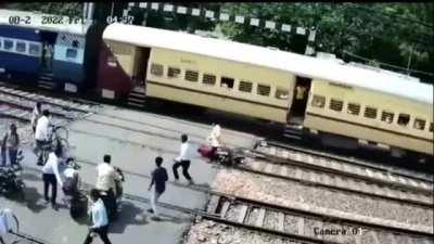 Crossing tracks when you can literally see a train