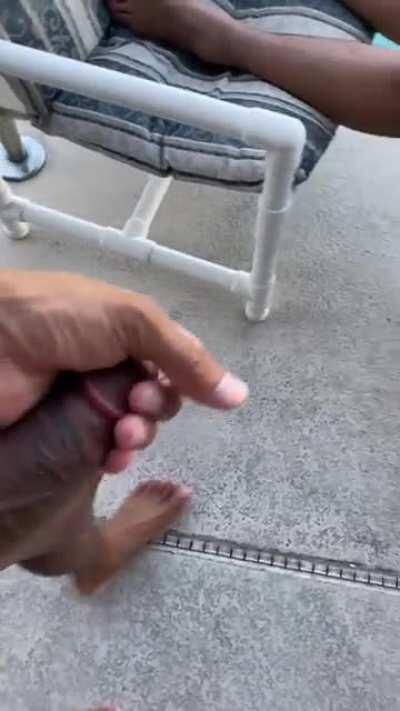 Me and my bestie took turns sucking on this BBC while my hubby was passed out in the chair, you can see him with the blue shorts