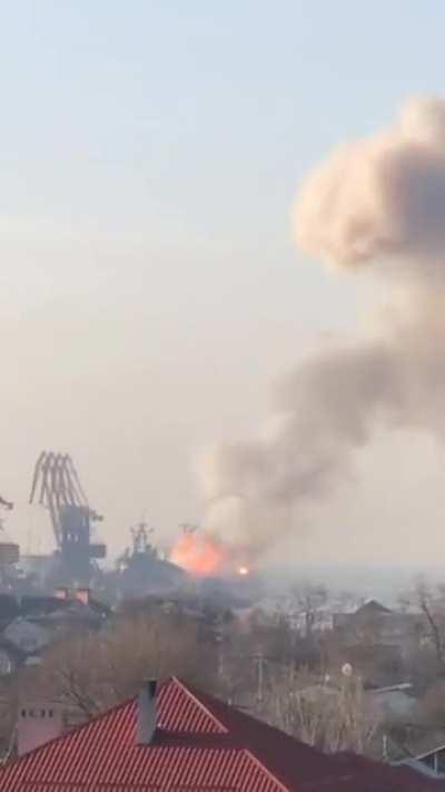 Better video of Russian ships exploding in the port of Berdyansk