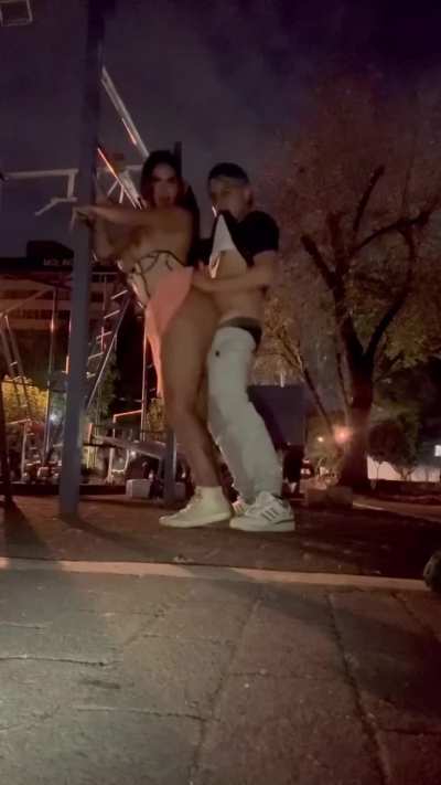 Having fun with a stranger at the playground