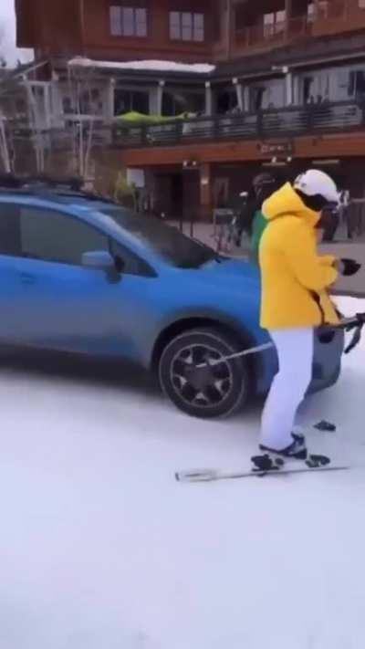 Car ruins skiers day