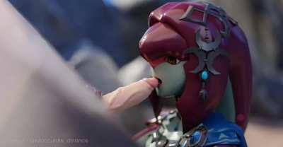 Mipha keeps the peace with the Stone Talus