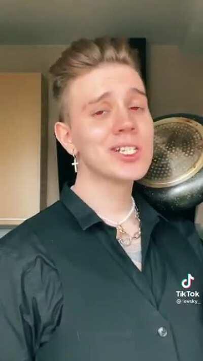 That’s the least threatening skillet I’ve ever seen. I don’t think he could lift a cast iron one