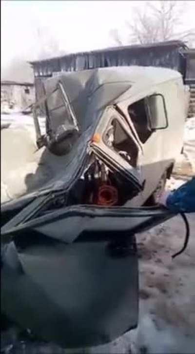 Water tower demolition takes out parked van (2022)