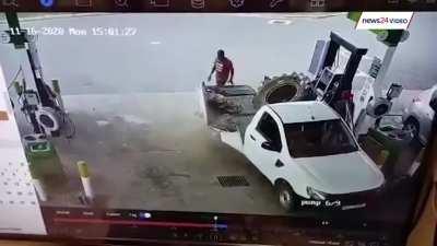 You definitely shouldn't sit on a tractor tire while pumping it with air.