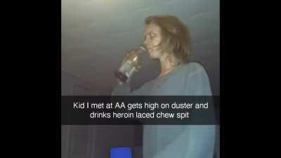 Drinking random drugs out of a soda bottle.