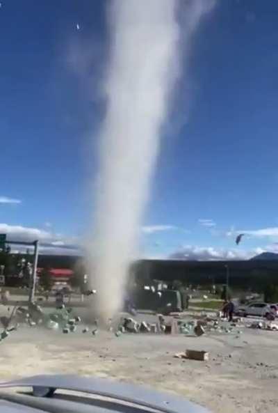 Dust devil destroys cabbage stand
