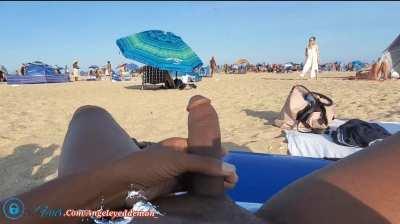 The way she watched me play with my cock kept it hard all day Nude beach erection