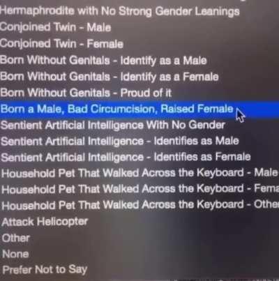 born male, bad circumcision, raised female. boss battle music starts playing