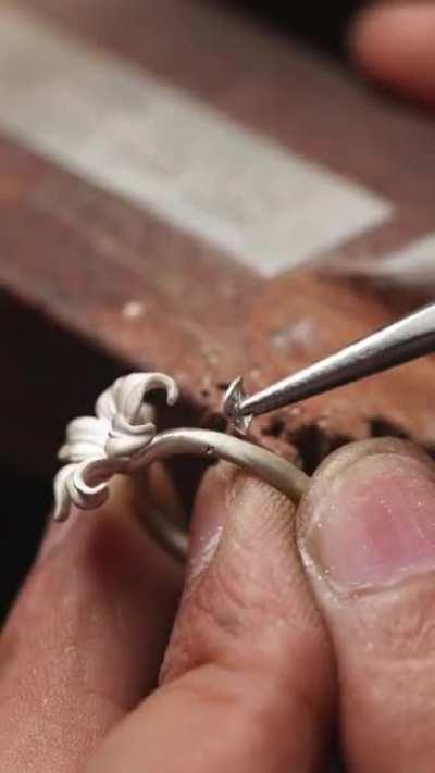 Handmade a Lily flower Engagement Ring for His Wife