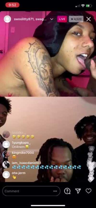 Trap sucking dick on live with her boyfriend(Geek)