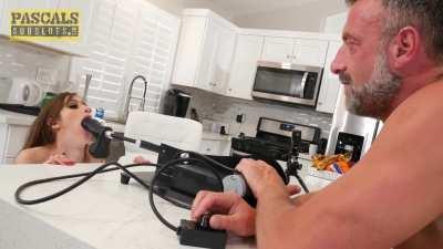 Preparing her throat for real dick