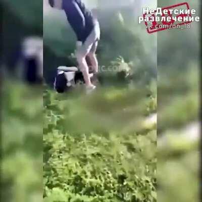 Russian teens hardcore bully a kid.