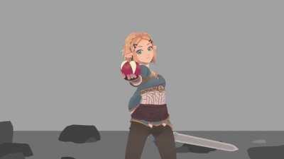 Zelda playing with food