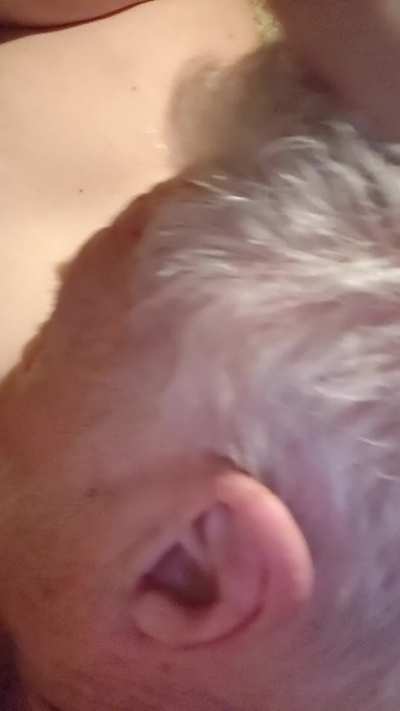 Grandpa 87 yo suck my tits and then eat my milk