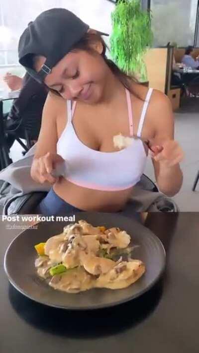 Ylona Garcia eating her meal