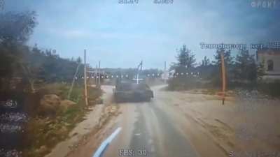 RU POV: Fiber-optic drone hit AFU M1A1 Abrams tank in the Sumy direction.