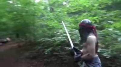 Swords fight. Good thing they wore their helmets, Safety first!