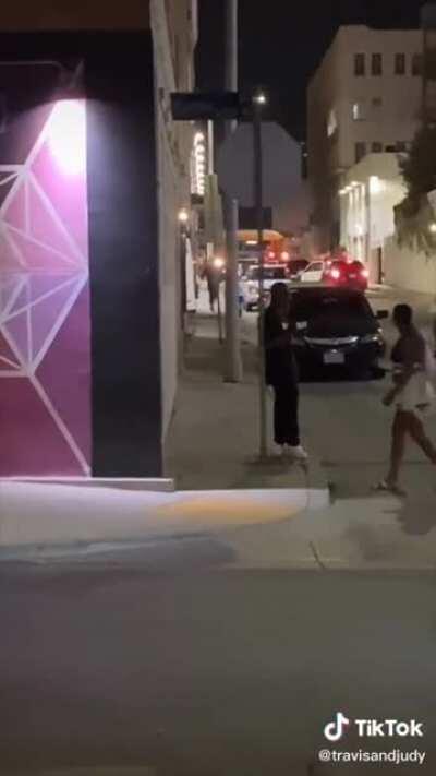 Man in Hollywood takes off running from the cops after he is caught spray painting a building