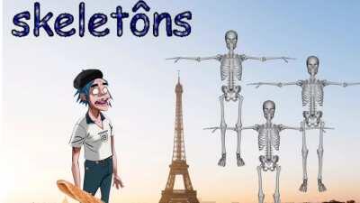 In “Kids With Guns,” Damon sings “skeletons” with a French accent