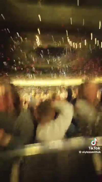 Myles Smith asks the crowd what they think of Tottenham at his gig at the Hammersmith Apollo yesterday