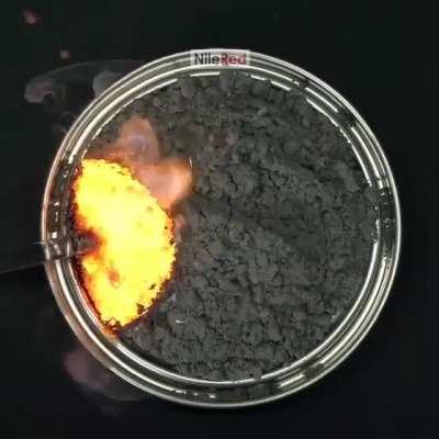 The highly exothermic reaction of sulfur and iron, Fe + S -> FeS