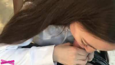 Blowjob in The Backyard with Her Friends Inside - Sola Zola