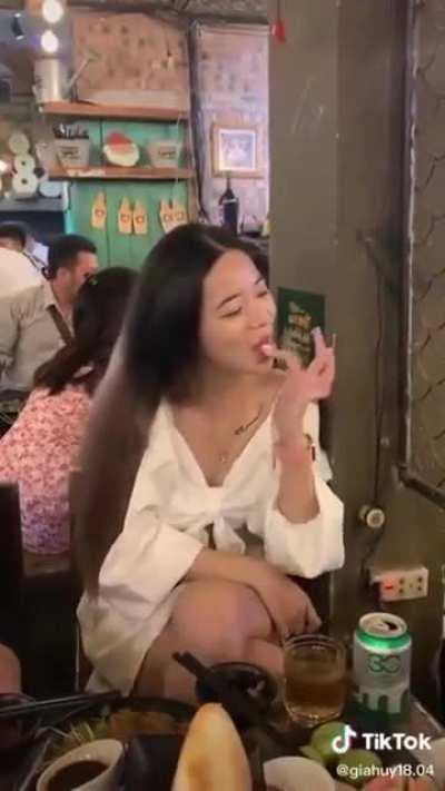 Sticking her fingers in other party’s cake