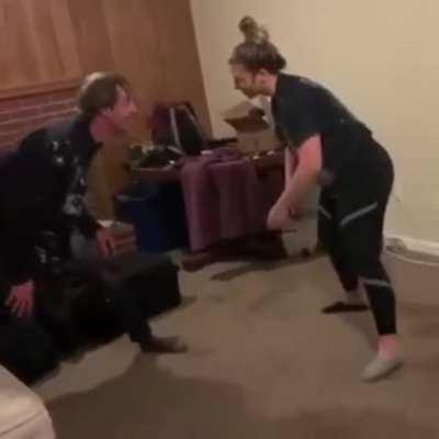 WCGR wrestling with a girl at a party