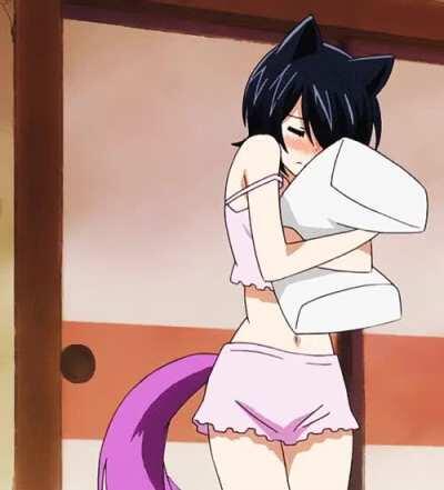 Catgirl hugging a pillow (and does anyone know the anime?)