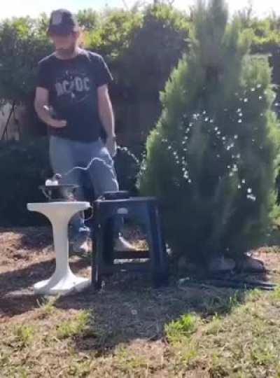 Attaching a water hose sprinkler to a speaker