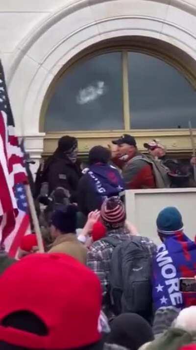 Trump Supporters Yelling “Boo Antifa!!! Boo Antifa! No Antifa! ANTIFA is breaking the windows!” At the Capitol yesterday