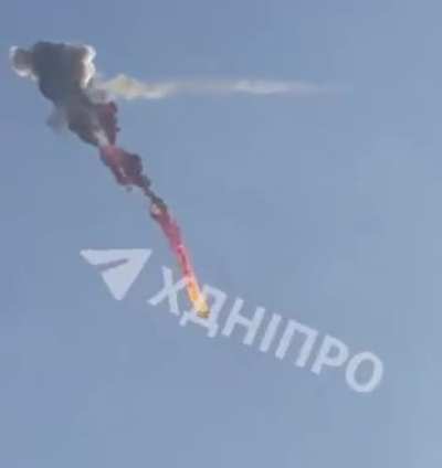Ukrainian SAM knocking down a Russian Shahed attack drone over the city of Dnipro this morning