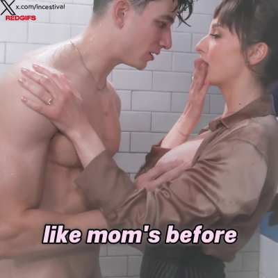 Enjoying shower time with my mom