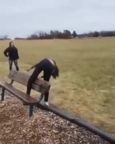 while jumping on wet benches