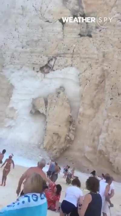 Landslide Mini tsunami at Zakynthos Beach Greece