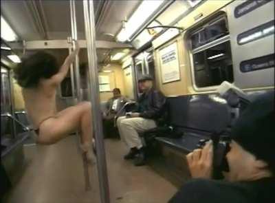 Exhibitionism Public Pole Dance In Subway