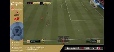 This goal was scored in the RO16 of the Virtual Bundesliga, which price pool is 100.000€