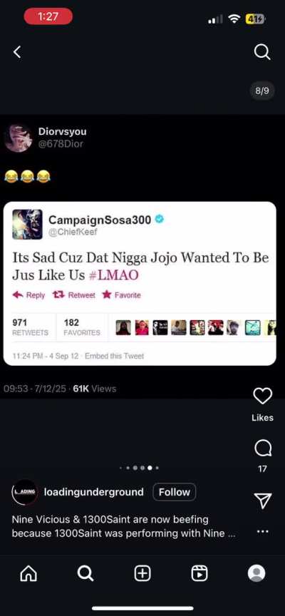 Label mates Nine Vicious and 1300Saint are beefing and this is why.. Allegedly 1300Saint was on stage performing with the OPPs of NineVicious