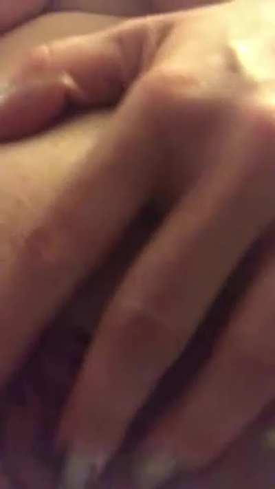 Sexy lady with giant, gorgeous tits cums close up at 0:49