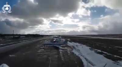 UA POV: Full video of a drone flying at the Belarusian airfield near Minsk and sits on top of the Beriev A-50 airplane.