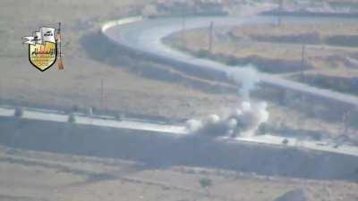 Jaysh al-Islam 9M113 Konkurs team hit an SAA tank on the road outside of Jaba'deen - 2013