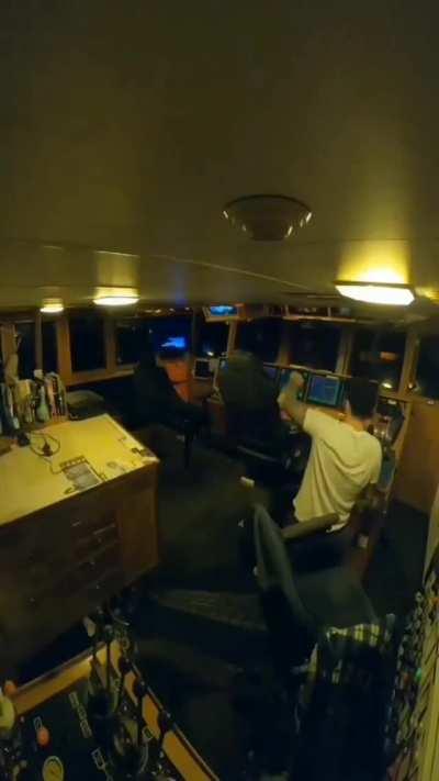 This crew member struggling with waves