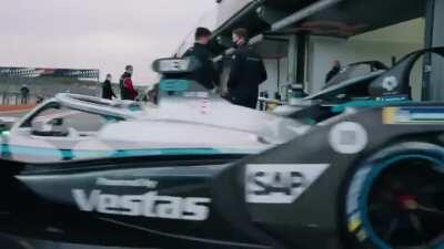Mercedes-Benz EQ Silver Arrow 02 heading out of the garage to start testing