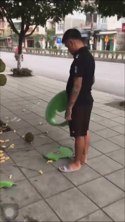 Luckily it was the bucket instead of the head