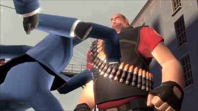 POV you're a spy and the heavy notices you